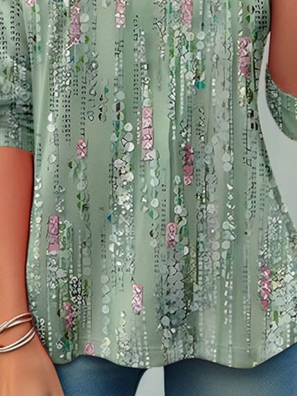 Women's Long Sleeve Scoop Neck Graphic Printed Top