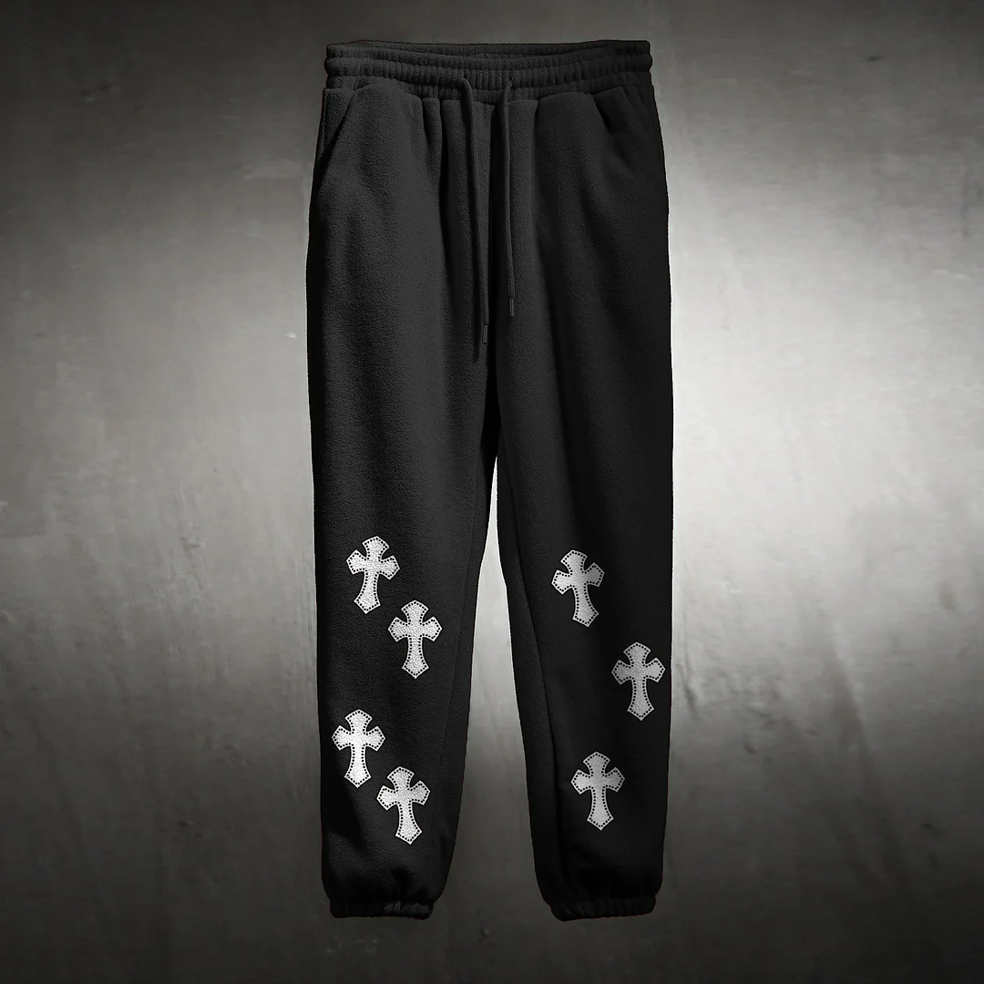 Street style cross print casual trousers