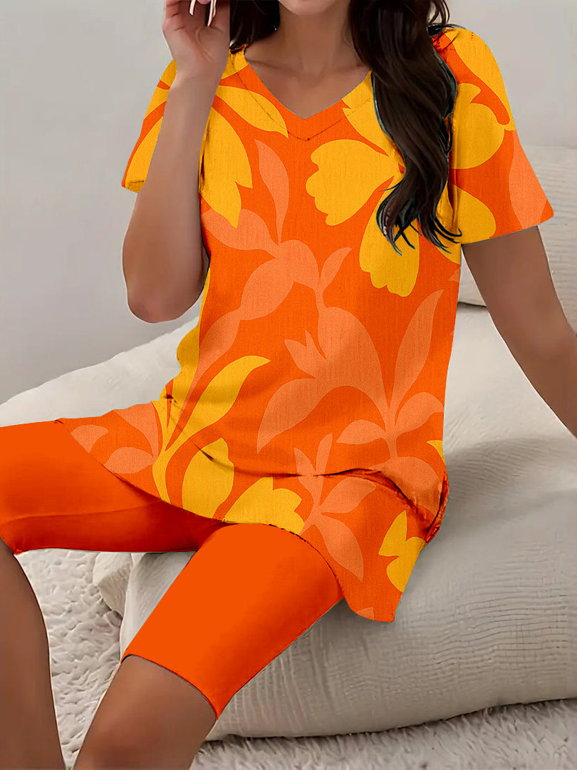 Women Long Sleeve V-neck Graphic Floral Printed Top