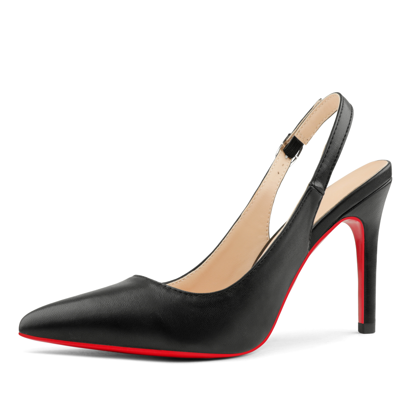 90mm Women's Pointed Toe Slingback Matte Heels Red Bottoms Pumps Comfortable Dress Shoes-vocosishoes