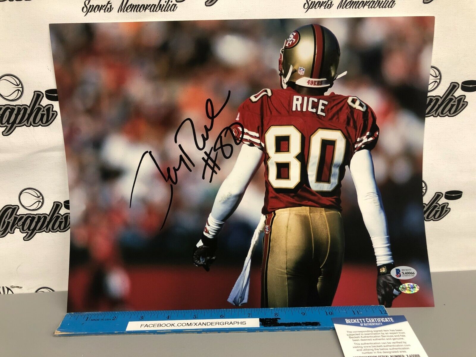 JERRY RICE SIGNED AUTOGRAPHED FOOTBALL 11X14 Photo Poster paintingGRAPH-BECKETT COA BAS