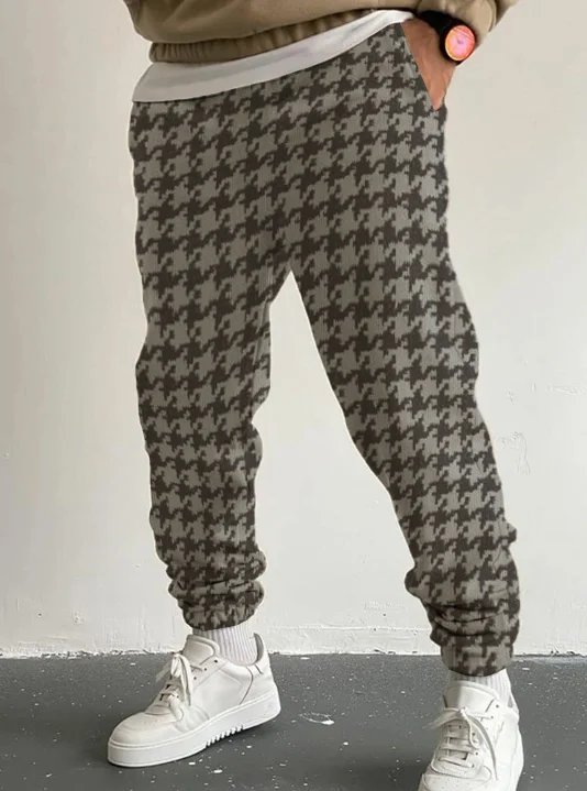Men's Houndstooth All Over Print Joggers Casual Sweatpants