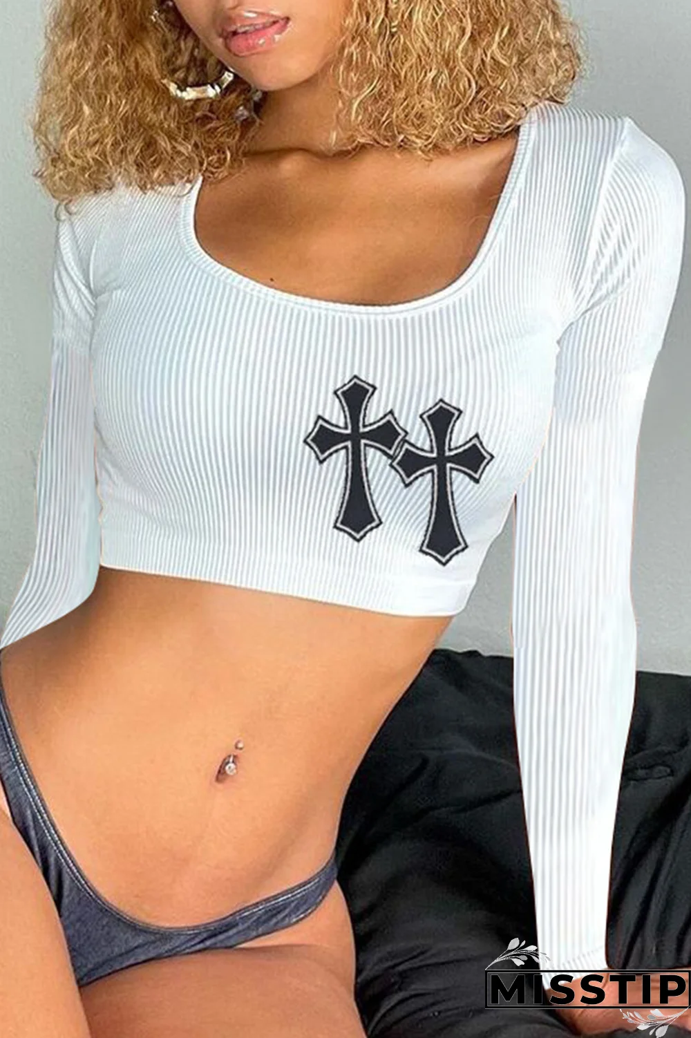 Black Casual Print Patchwork Square Collar Tops