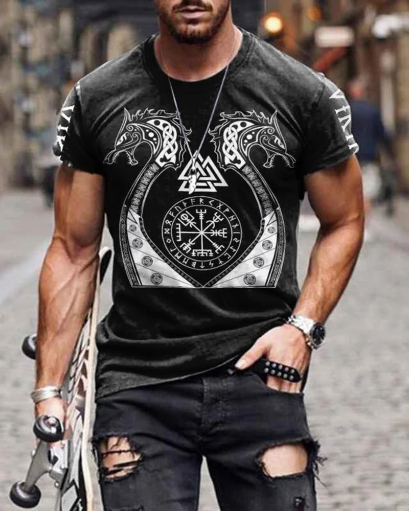 Slim-fit Short-sleeved Retro Graphic Casual T-shirt