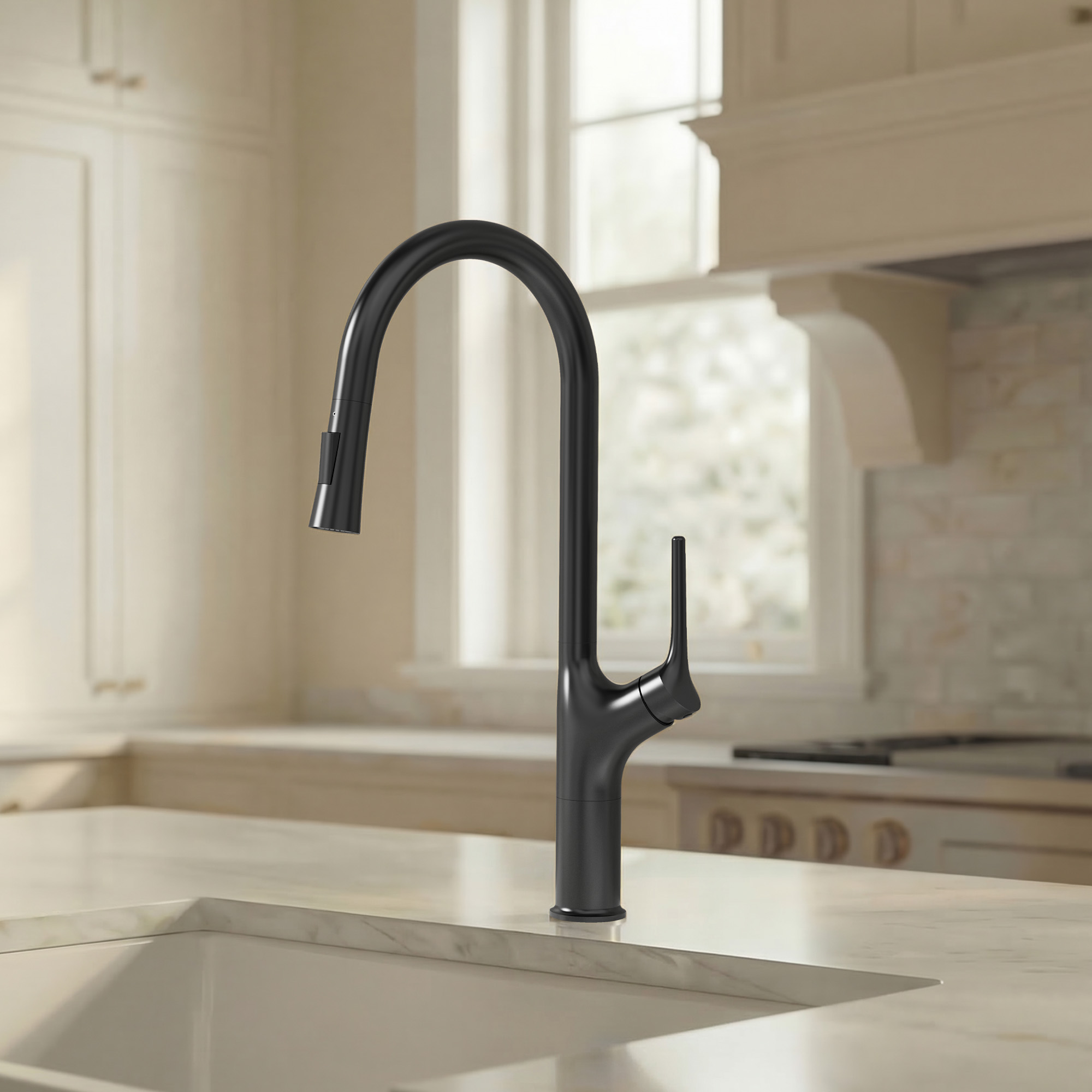 GRANDJOY High Arc Pull Down Kitchen Faucet - 360 Swivel Sink Faucet