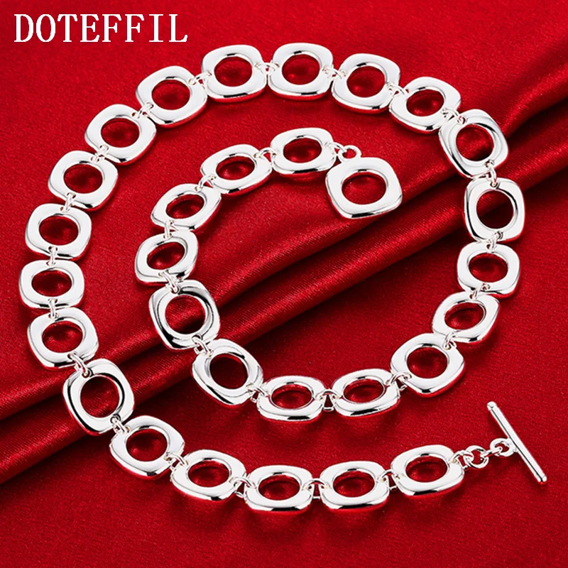 DOTEFFIL 925 Sterling Silver 20 Inches Square Round Chain Necklace For Women Jewelry