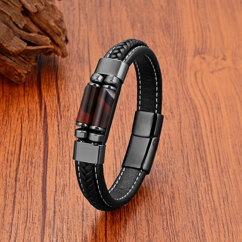 Modern Style Commute Geometric Leather Rope Metal Men’s Bracelets
