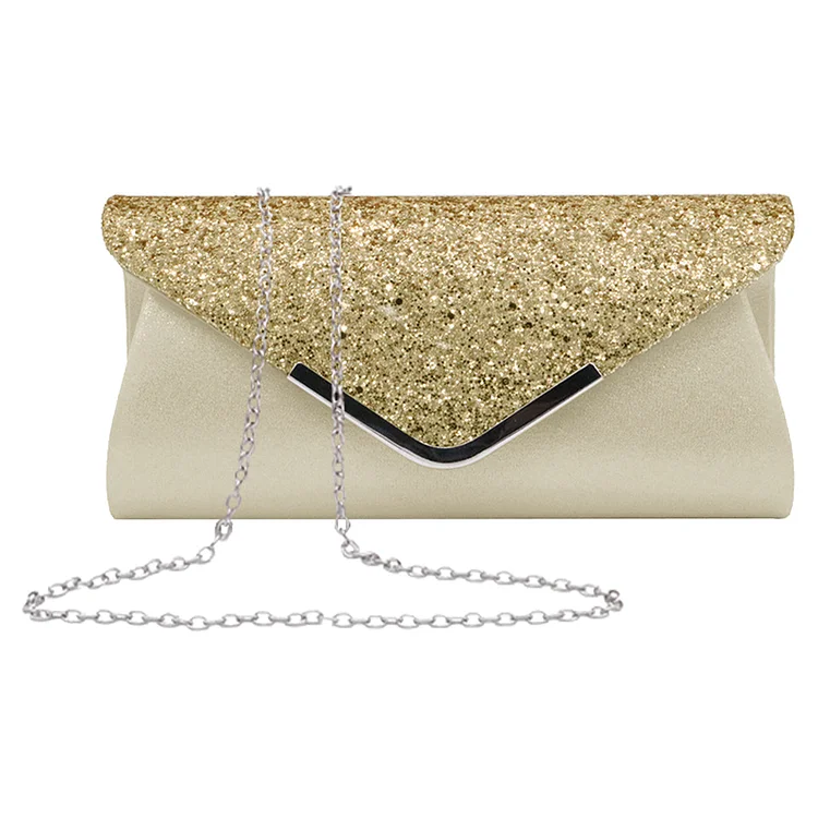 Envelope Clutch Bags Chain Sequin Evening Bag Gorgeous Banquet Purse (Gold)