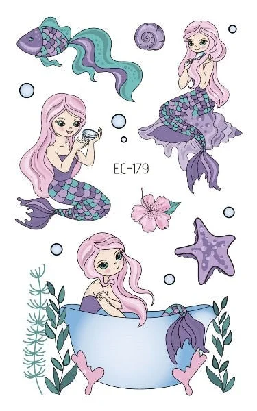 Cartoon Mermaid Temporary Tattoo Sticker Fashion Fake Tatoo Flash Sea-maid Princess Children's Girl award sticker Small Taty