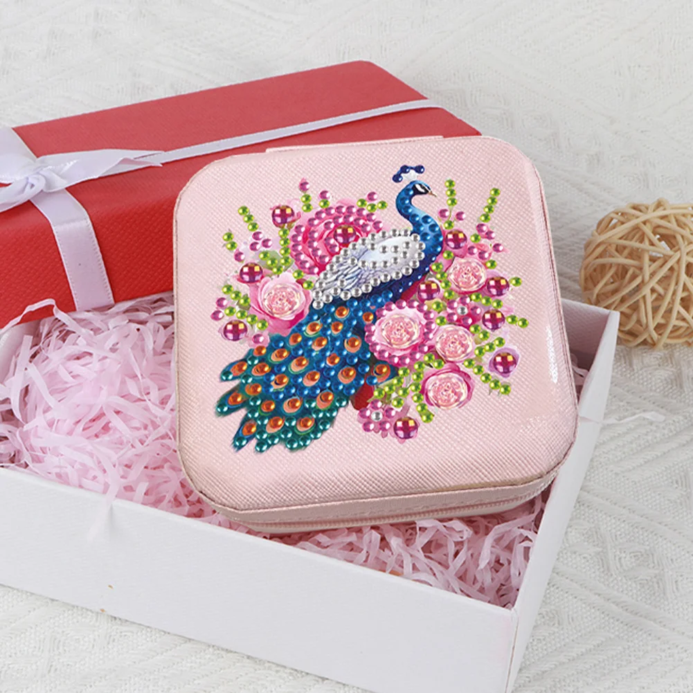 5D DIY Flower Peaock Special Shape Diamond Painting Jewelry Box for Art Crafts