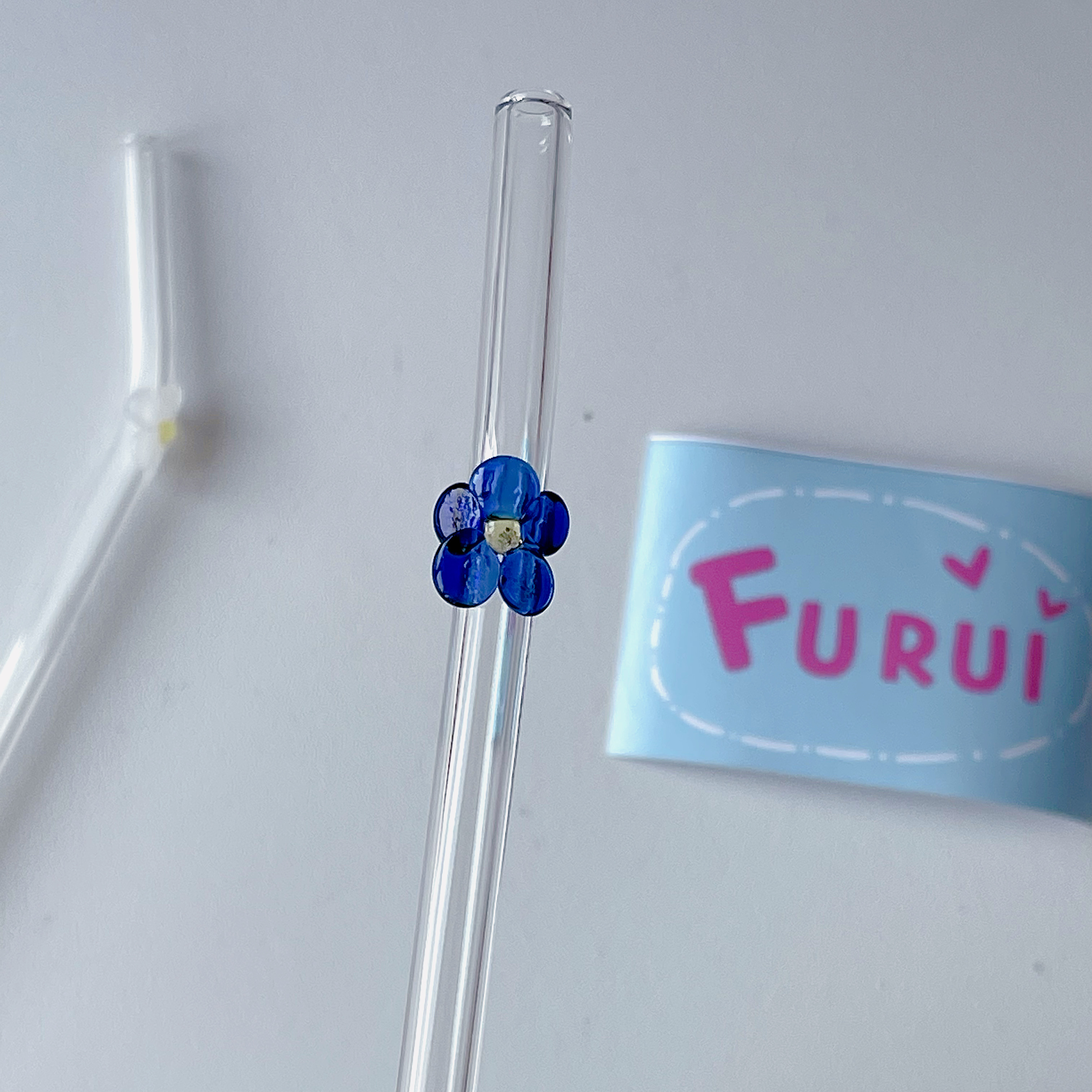 Maneifurui™ Blue  Flower Reusable Glass Drinking Straw
