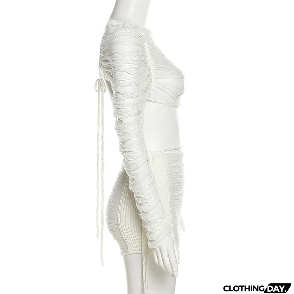 Women Solid Off Shoulder Top And Skirt Two-Piece Set