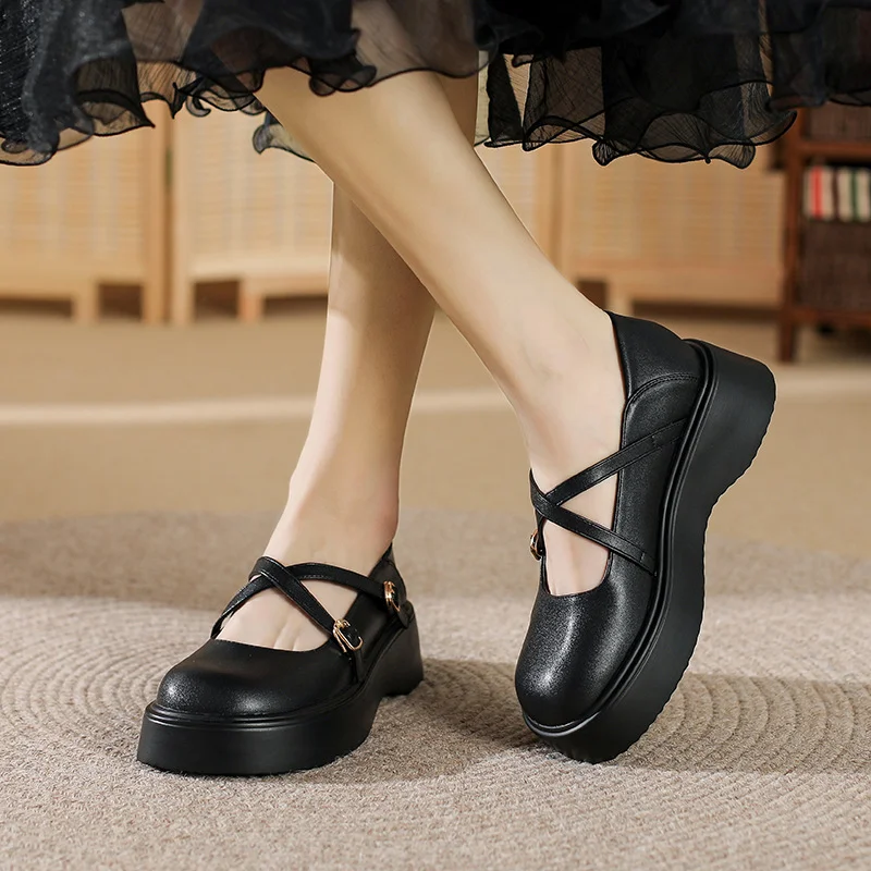 Tanguoant Tanguoant New Thick Platform Loafers Women's British Wind College Small Leather Shoes Women's Cross Platform Shoe Sole Single Shoes