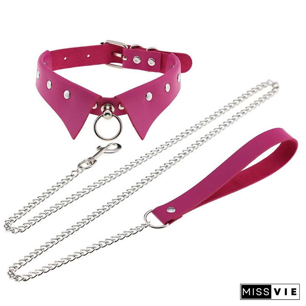 Punk Collar Design Leather Chocker With Hauling Chain