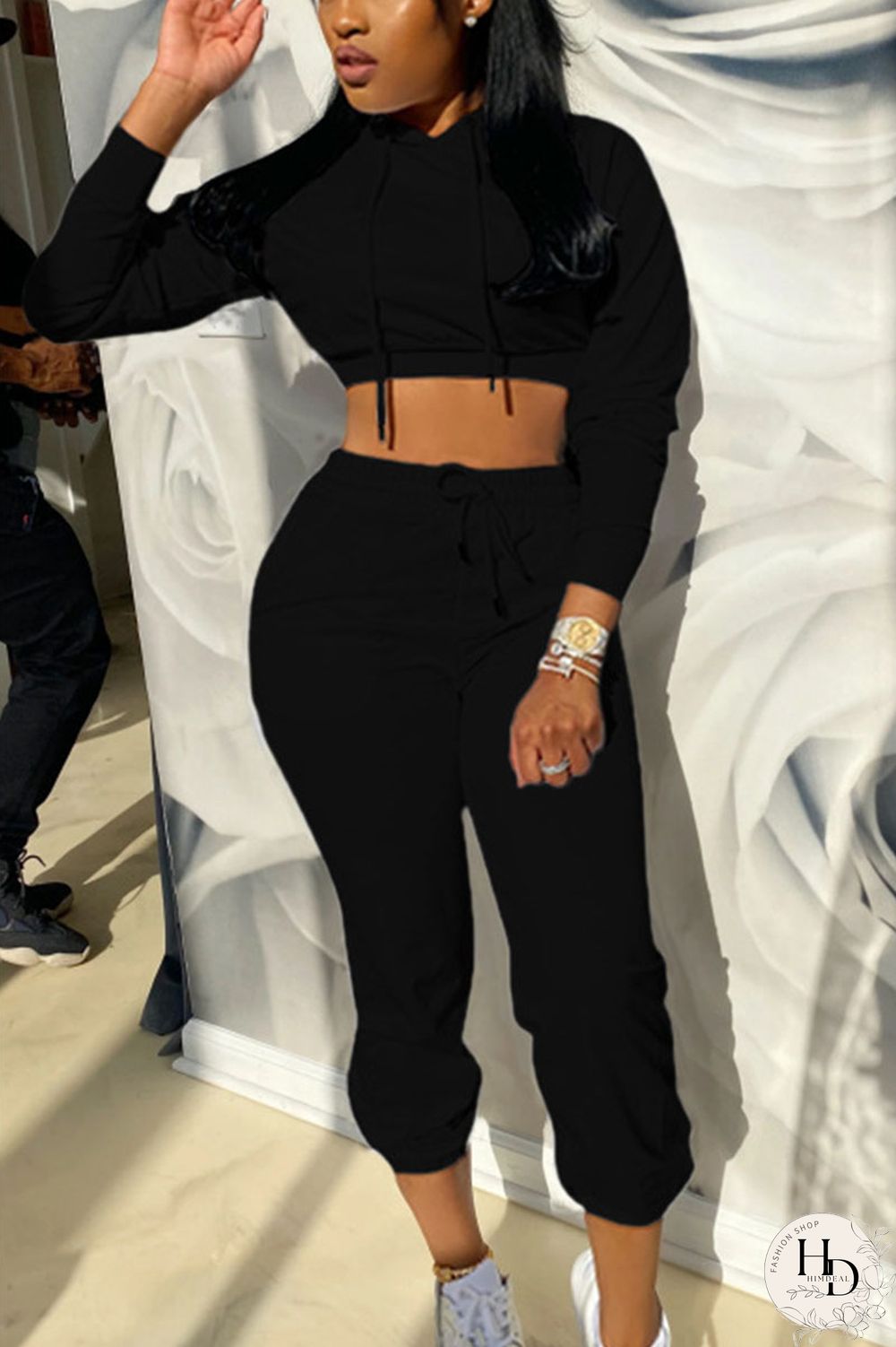 Orange Sportswear Solid Patchwork Hooded Collar Long Sleeve Regular Sleeve Short Two Pieces