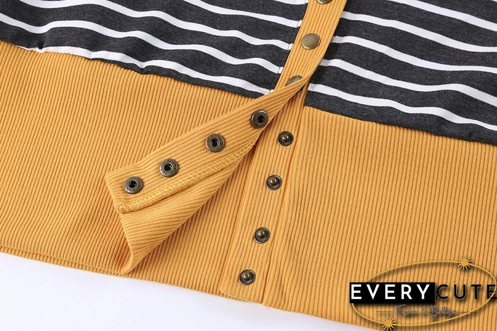 Yellow Hem Black Stripes Button Down Cardigan