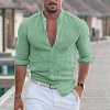 Men's Linen Shirt Henley Casual Outdoor Shirt Long Sleeve Plain Collar Casual Hawaiian Clothing by Inlyline