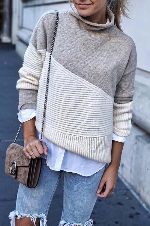 Fashion Long Sleeves Patchwork Sweater-elleschic