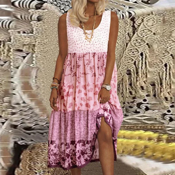 Women Retro Printed Floral Maxi Dress
