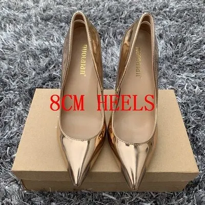 2019 Fashion Women Shoes Gold Patent Leather Wedding Woman Shoes Sexy Stilettos High Heels 12cm/10cm/8cm Pointed Toe Women Pumps