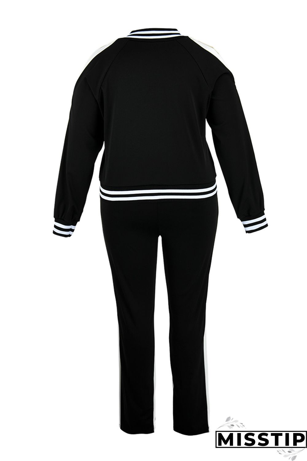 Black Fashion Casual Sportswear Zipper Collar Long Sleeve Regular Sleeve Patchwork Plus Size Set