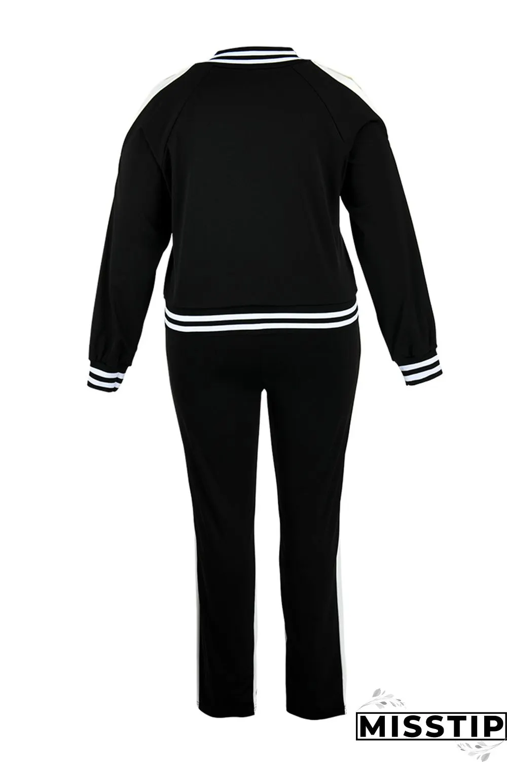 Black Fashion Casual Sportswear Zipper Collar Long Sleeve Regular Sleeve Patchwork Plus Size Set