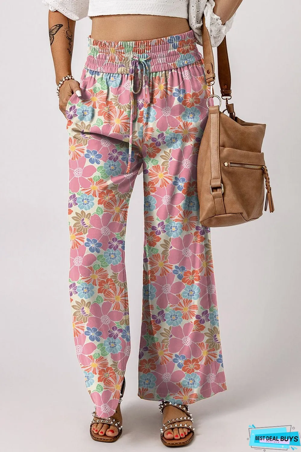 Floral Smocked Waist Loose Pants