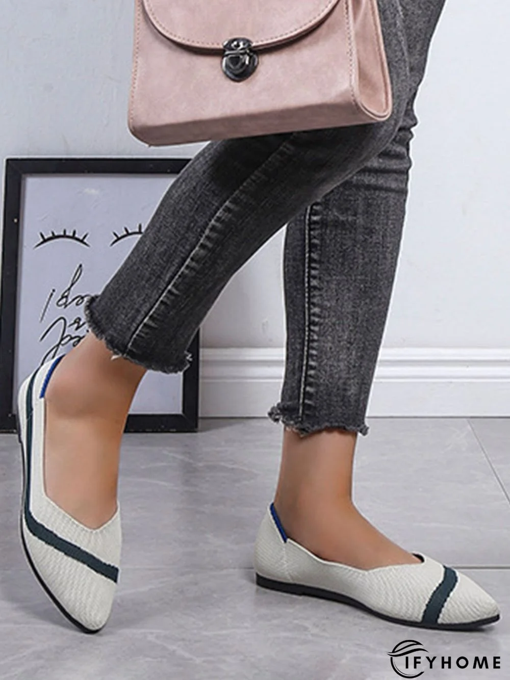 Trendy Knitted Color Contrast Pointed Toe Flats | IFYHOME