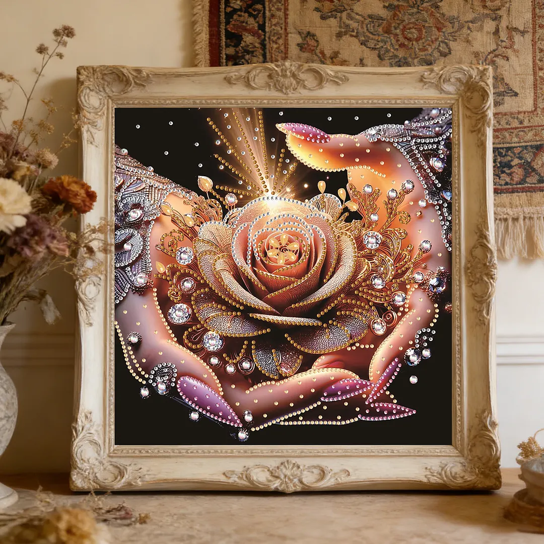 Rose in Hand Special Shaped 5D DIY Partial Drill Diamond Painting Kit 30x30cm