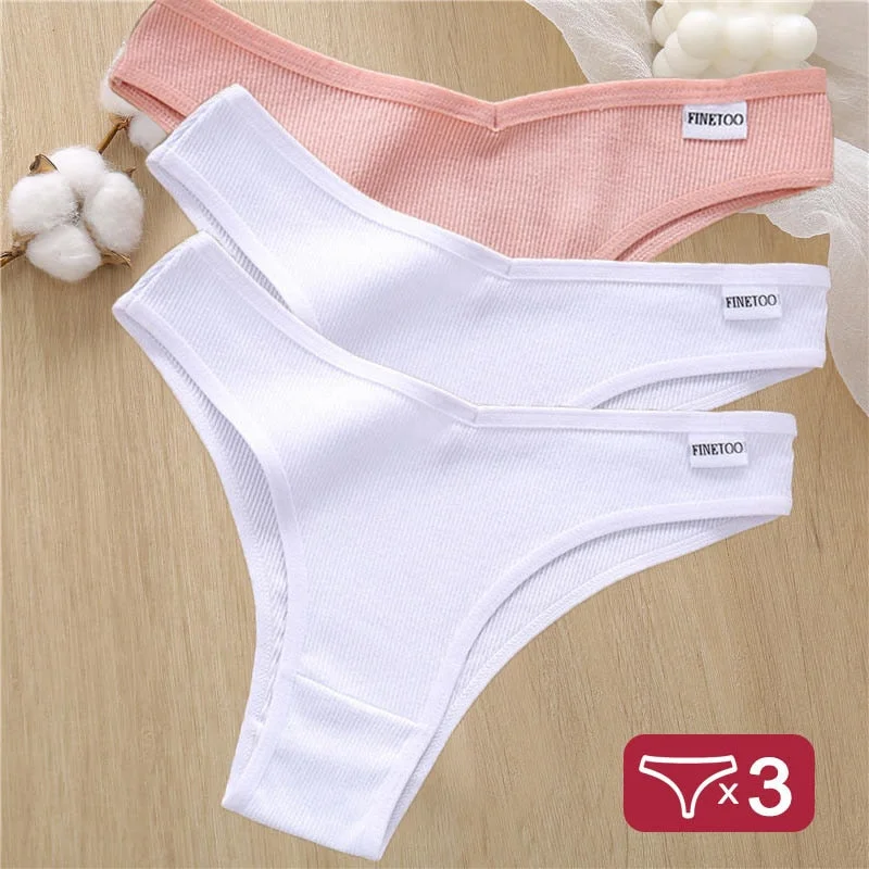 3PCS/Set Cotton Panties Lingerie Women Underwear Sexy Briefs Female Underpants Pantys Thong Panties Bikini Solid Color Tangas