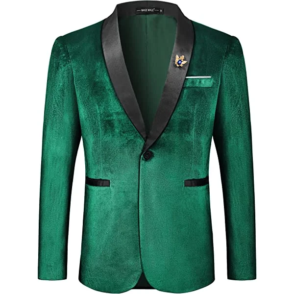 MAGE MALE Men's Velvet Slim Fit Suit Blazer Jacket Shawl Lapel One