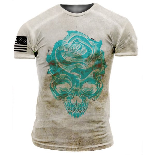 Men's Outdoor Vintage Skull Print Short Sleeve T-Shirt