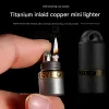 Fegve Titanium Alloy Inlaid Copper Mini Kerosene Lighter Personalized Keychain Ultra-Small Pendant Decorated With Grinding Wheel Lighter
