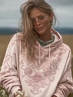 Bohemian Retro Countryside Style Plant Flower Design Women's Hoodie