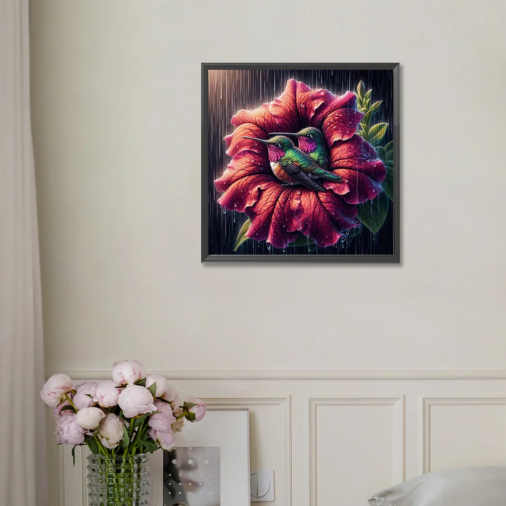 Diamond Painting - Full Round Drill - Flower Hummingbird(Canvas|30*30cm)
