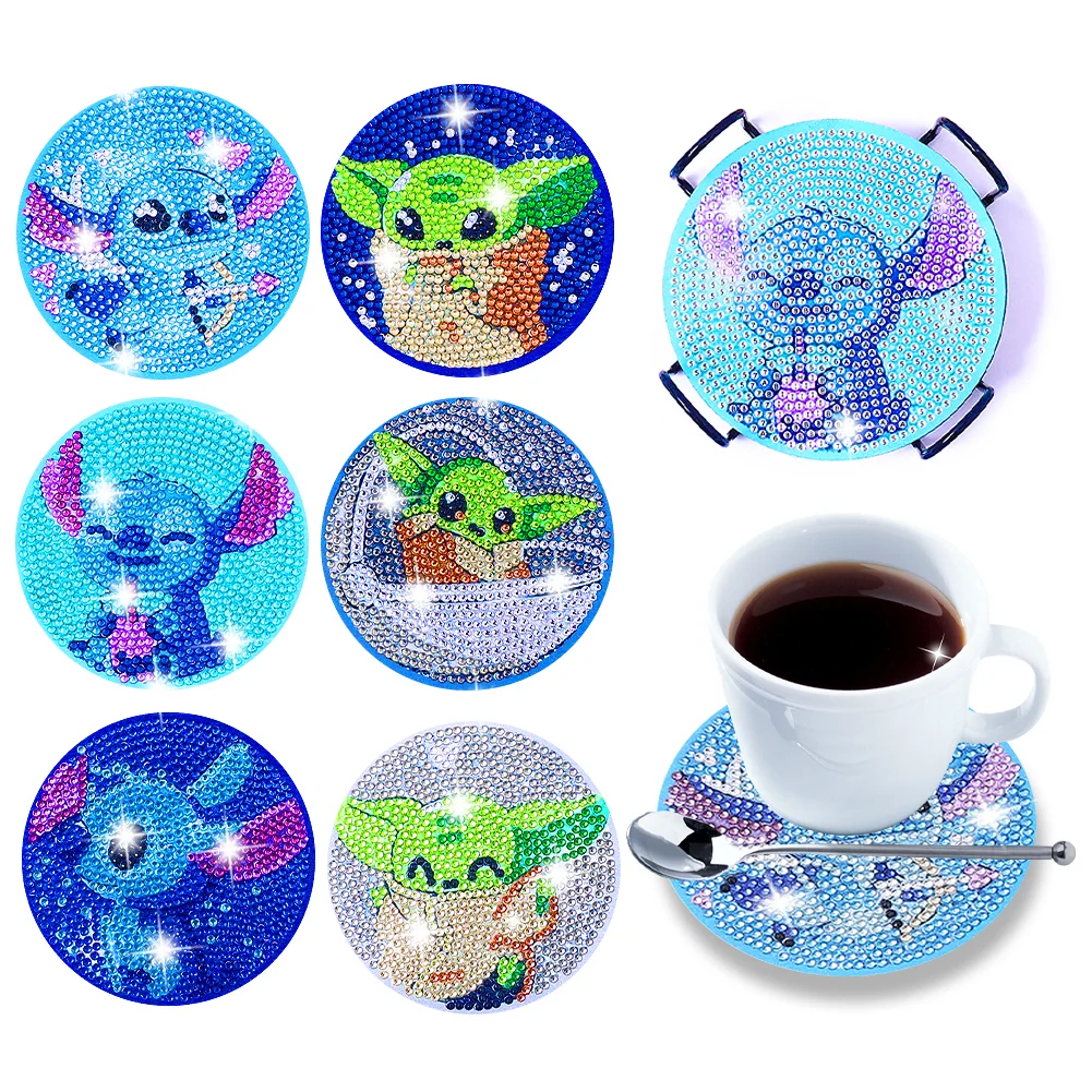DIY Wooden Yoda/Stitch Coasters Diamond Painting Kits for Beginners, Adults & Kids Art Craft Supplies
