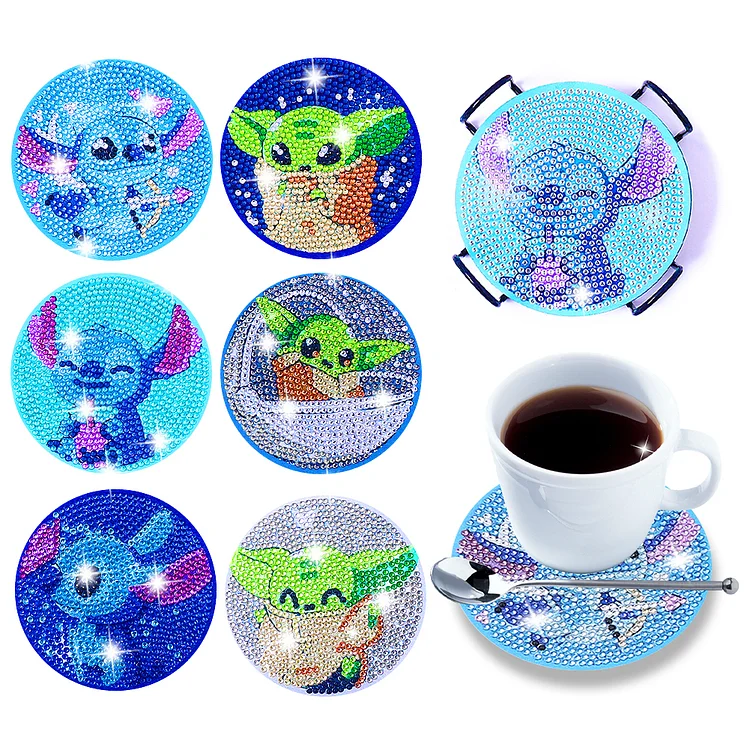 DIY Diamonds Painting Coaster with Rack Woody Cartoon Cup Mat Home Accessories
