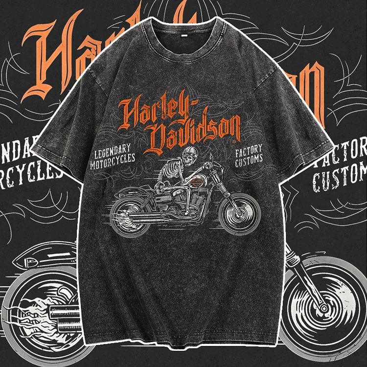 Davidhawaii100% Cotton Casual Men's Comfortable Trendy Skull Motorcycle T-Shirt - 100% Cotton