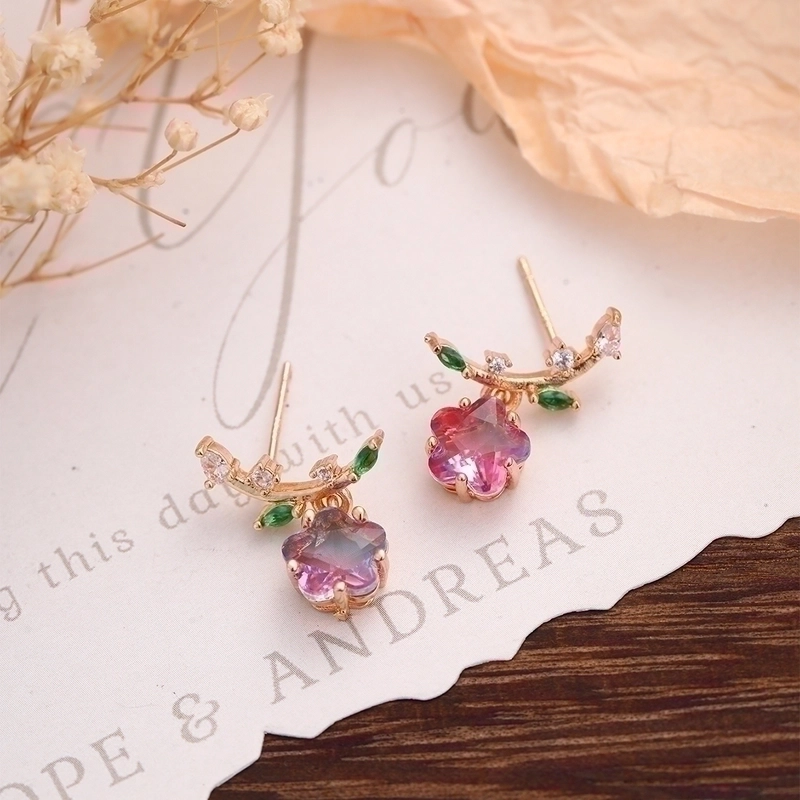 1 Pair Hawaiian Vacation Beach Flower Inlay Alloy Copper Zircon Drop Earrings Ear Studs