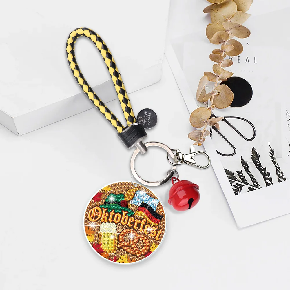 Double Sided Oktoberfest Rhinestone Painting Keychain Pendant for Party Supplies
