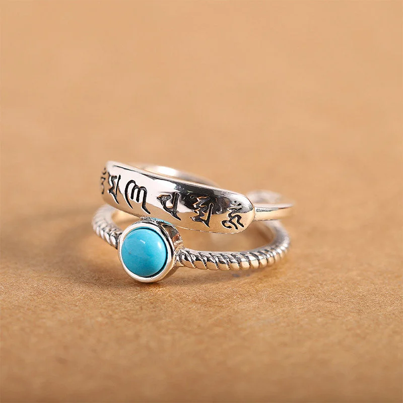 Turquoise Six True Words 925 Sterling Silver Blessing Ring