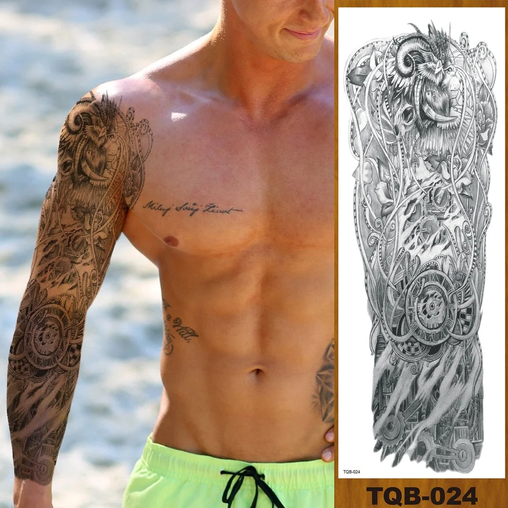 Full Flower Arm Temporary Tattoos Stickers Man Woman Girl Body Fake Tatoo Mechanical Robotic Photorealistic Steampunk Astronaut