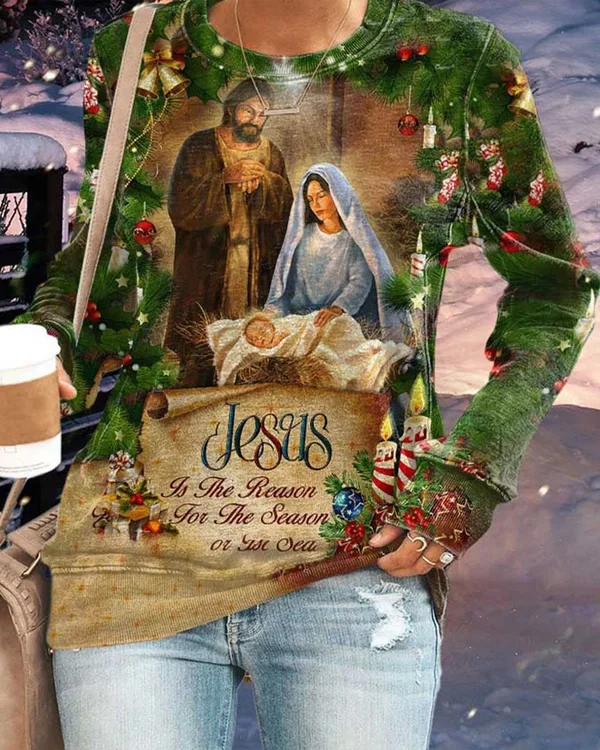 Christmas Jesus Is The Reason For The Season Print Sweatshirt