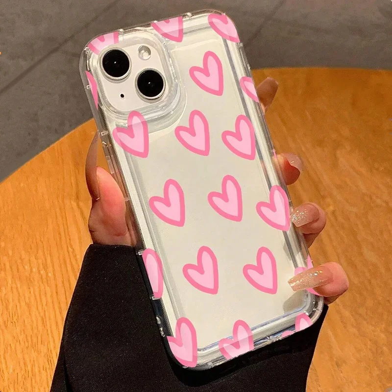 Aonga Case For iPhone 13 Cases iPhone 11 Cases Heart Pink Air Cushion Phone Case For iPhone 16 15 14 Pro Max 12 XS XR X 7 8 Plus Cover aonga