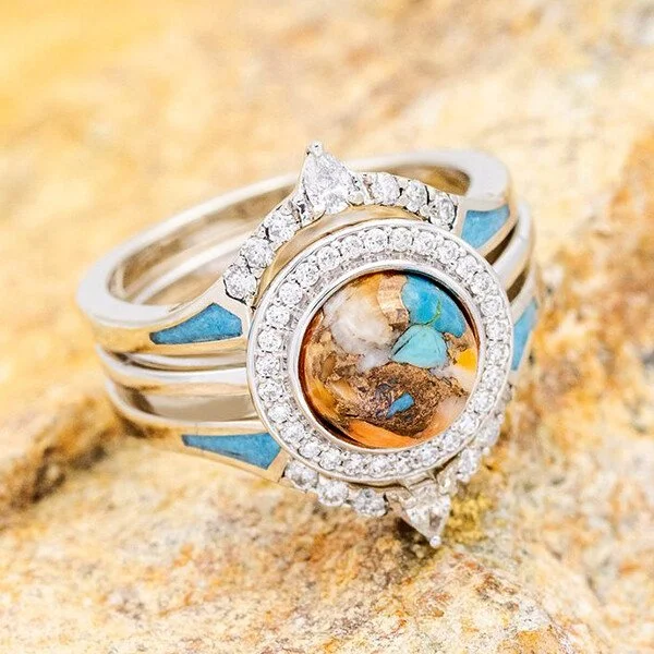 Spiny Oyster Turquoise Diamond Halo Set Ring