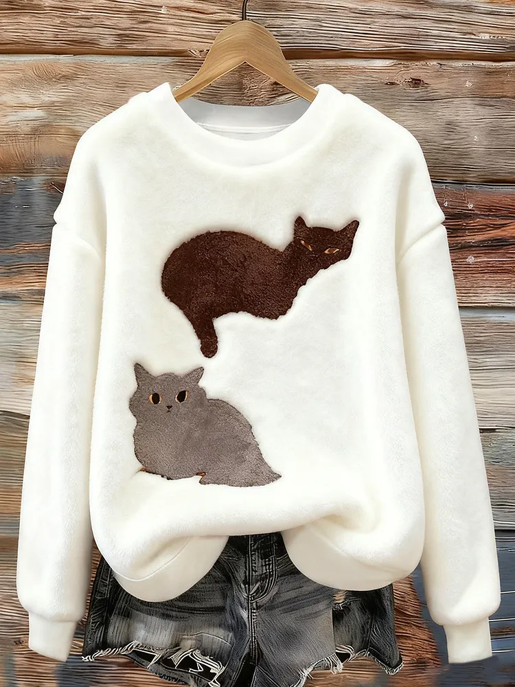 Women's Funny Cute Cat Flannel Hoodie