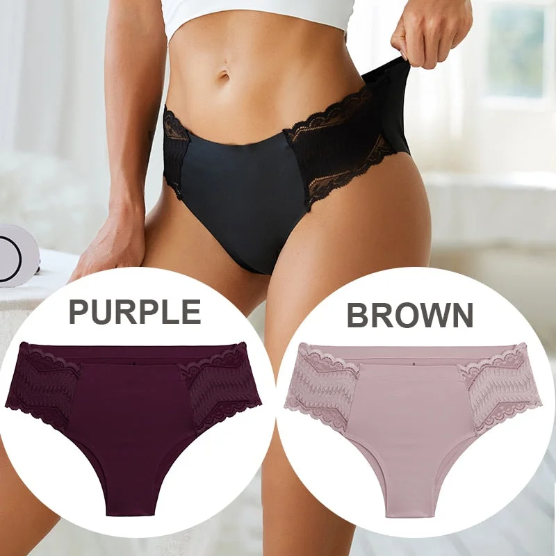 FINETOO 2PCS/Set Seamless Women Pantys Girls Lingerie High Waisted Lace Woman Briefs 8 Solid Colors S-XL Sexy Underpants Women