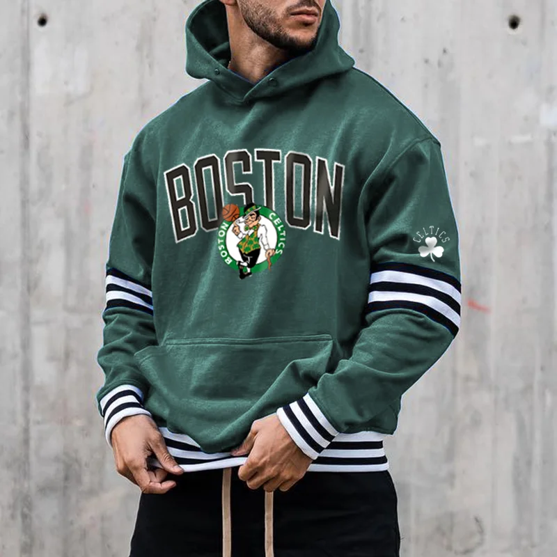 Men's Casual Basketball Printed Contrast Hoodie