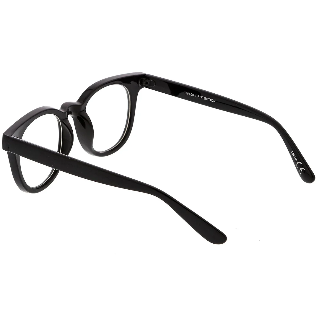 Classic Horn Rimmed Eyeglasses With Rivet Accent Wide Arms Clear Lens 48mm