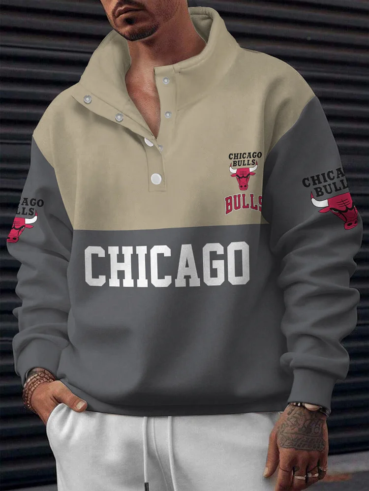 Chicago Bulls 2025 New Design Casual Snap Mockneck Pullover